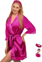 Silk Robes for Womens 2Pcs Satin Robe Kimonos Bridesmaid Bride Lace Bathrobes Sleepwear Bridal Silky Loungewear Wedding Robes