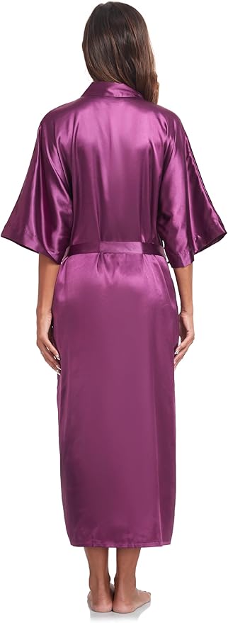 Womens Long Silky Robe Satin Kimono Robes Silk Bathrobe for Wedding Party Full Length Dressing Gown