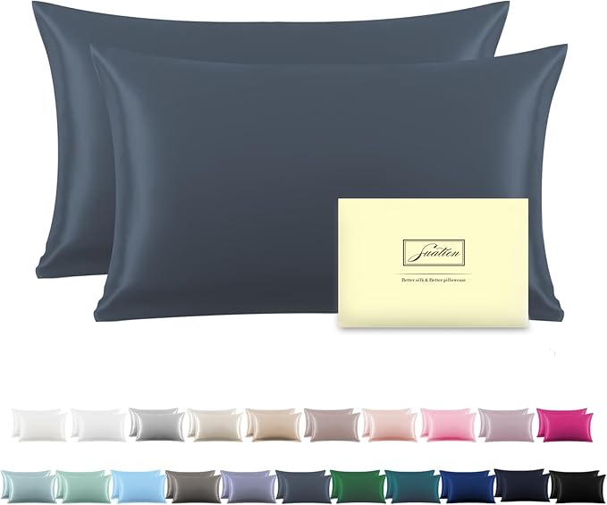 Silk Pillow Cases 2 Pack,Soft Breathable and Sliky Standard Size Pillow Cases Set of 2,Natural Mulberry Silk Pillowcase Set of 2 for Hair and Skin with Hidden Zipper (Space Grey,20"X 26",2pcs)