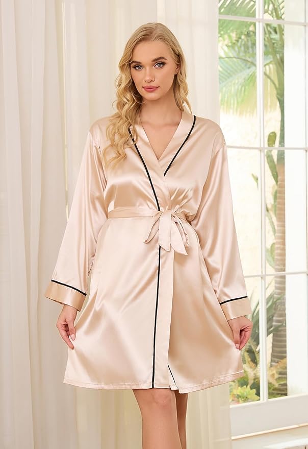 Satin Robes for Women Elegant Satin Kimono Silk Bathrobe for Wedding, Bridal Party, Silk Sleepwear, and Loungewear