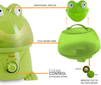Crane Ultrasonic Cool Mist Animal Humidifier for Kids Bedroom and Nursery, 1 Gallon Easy Clean, Adjustable Settings, Frog Humidifier
