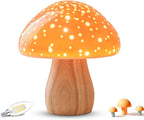 BOHON Mushroom Lamp, Ceramic Bedside Table Lamp for Bedroom Nightstand, Retro Vintage Orange Night Light, Small Aesthetic Lamp for Living Room Desk Home Decor, LED Bulb Included, Orange