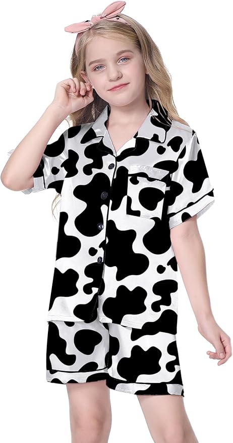 Girls & Womens Satin Pajamas Set, Silk Button-Down Sleepwear 2 Piece Nightwear, 3 Years - Women XXL