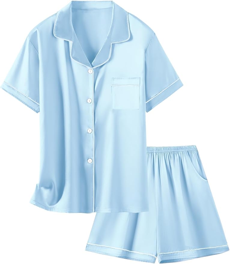 Girls & Womens Satin Pajamas Set, Silk Button-Down Sleepwear 2 Piece Nightwear, 3 Years - Women XXL