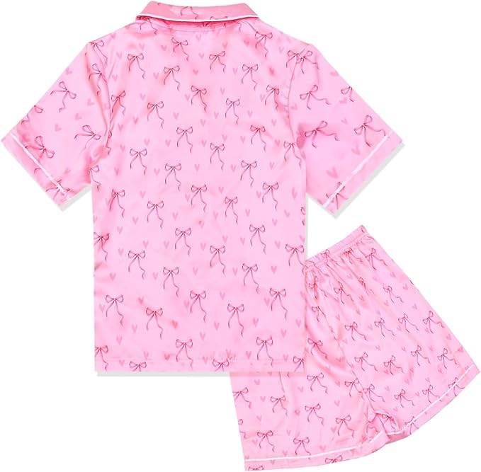 QPANCY Kids Satin Pajamas Sets Baby Boy Girl Button-Down Silk Sleepwear 2 Piece Short Sleeve Loungewear Clothes Set
