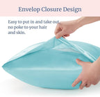 BEDELITE Satin Pillowcase for Hair and Skin, Super Soft and Cooling Similar to Silk Pillow Cases 2 Pack with Envelope Closure, Gift for Women Men(20"x26" Standard Size, Blue)