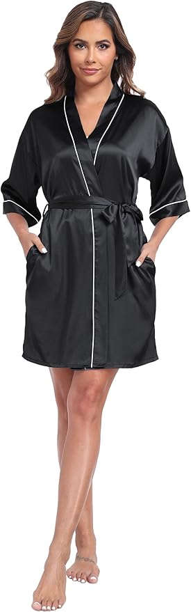 Women Satin Robes Short Silk Kimono Robe Lightweight Bridal Party Robes Bride Bridesmaids Ladies Loungewear Sleepwear