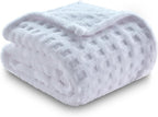 NEWCOSPLAY Super Soft Throw Blanket White Premium Silky Flannel Fleece 3D Waffle Checkered Lightweight Bed Blanket All Season Use (White, Throw(50"x70"))