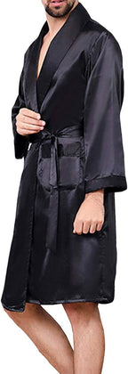 Mens Satin Robe,Silk Long Sleeve House Kimono Bathrobe,Soft Loungewear Dragon Robe