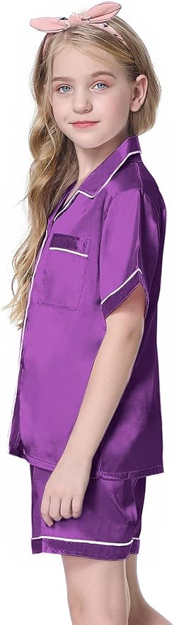 Girls & Womens Satin Pajamas Set, Silk Button-Down Sleepwear 2 Piece Nightwear, 3 Years - Women XXL