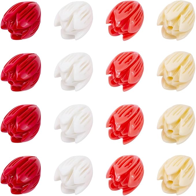 80Pcs 4 Styles Carved Coral Beads Hawaiian Flower Beads Colorful Hawaii Summer Jasmine Pikake 12mm Floral Synthetic Coral Small Loose Spacers for Jewelry Bracelet Necklace Earring DIY Decor