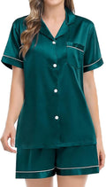 SWOMOG Womens Silk Satin Pajamas Set Short Sleeve Sleepwear Button Down Top and Shorts Loungewear 2 Piece Pjs Set XS-3XL