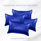 Elegant Comfort 4-Pack Standard/Queen Satin Pillowcase Set with Hidden Zipper Closure, Silky Smooth for Hair and Skin Care, Royal Blue