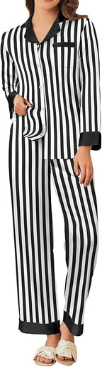 Ekouaer Silk Pajamas for Women Long Sleeve Satin Pajama Set Silky Pj Sets 2 Piece Button Down Loungewear Sleepwear