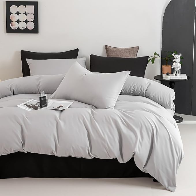 Luxlovery Silver Grey Comforter Set King Grey Bedding Comforter Set King Size Light Gray Bedding Set Soft Light Grey Blanket Quilts for Women Men Adults