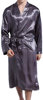 Previn Men's Satin Kimono Robe Long Spa Bathrobes Luxurious Silk Long Sleeve Loungewear