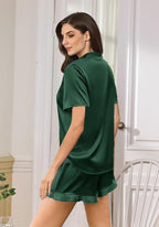 WJing Yi Jia Ruffle Pajama Sets For Women XS-4XL Womens Silk Satin Pajamas Set Silky Sleepwear Pj Sets Nightwear Loungewear