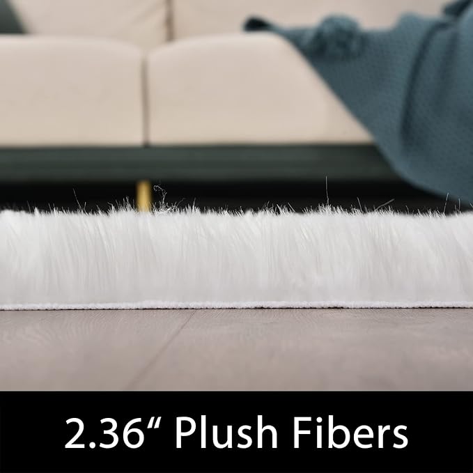 Latepis White Runner 2x6 Faux Sheepskin Fluffy Rug Furry Plush Rugs Faux Fur Sheep Skin Rug for Bedroom Sofa Throw Cushion Room Decor, Sheepskin