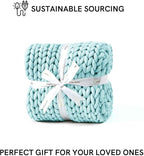 YnM Chunky Throw Blanket, Medium-Weight, Hand Knitted, Skin Friendly, Ventilated and Breathable, Machine Washable, Home Décor Piece for Couch, Sofa and Bed (Aqua Blue, 60x80 Inch)