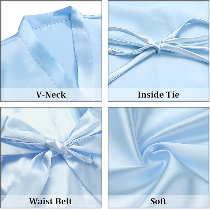 Women's Short Satin Robes Silky Bathrobe Bridesmaid Sleepwear for Wedding Party Getting Ready Solid Color