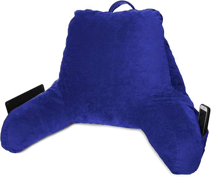 Clara Clark Reading Pillow with Shredded Memory Foam for Sitting Up in Bed and Couch, Back and Arms Adjustable Support for Adults & Teens Backrest Pillows for Reading, with Washable Cover Royal Blue