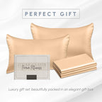 Elegant Comfort 4-Pack Cooling Viscose Satin Pillowcase Set with Hidden Zipper Closure, Silky Smooth for Hair and Skin Care-Beautiful Gift Box-4-Piece Satin Pillowcase Set, Standard/Queen, Champagne