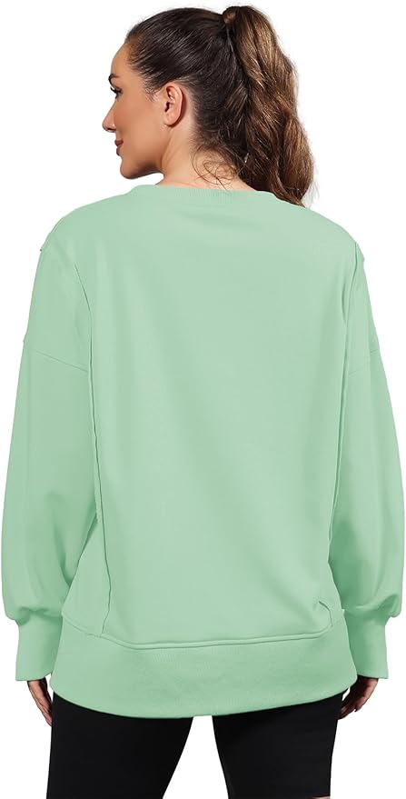 Nirovien Womens Oversized Crewneck Sweatshirt Side Slit Long Sleeve Pullover Slouchy Fit Tops