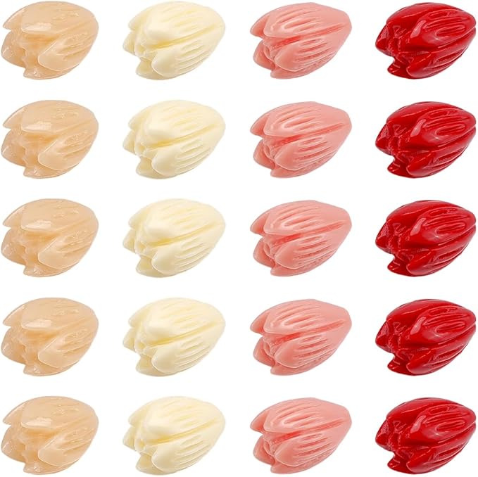 100Pcs 9x11mm 4 Colors Pikake Flower Beads 3D Floral Beads Summer Colorful Artificial Red Carved Jasmine Synthetic Coral Smooth Spacers Findings for Jewelry Making Bracelets Necklaces Adults