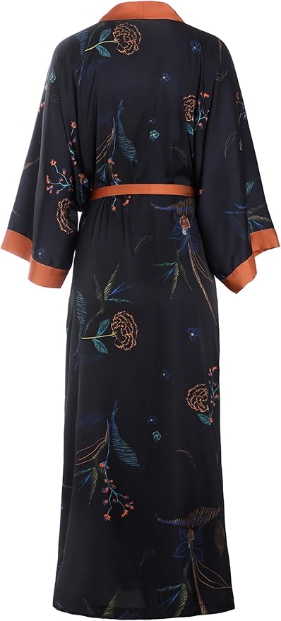 Aensso Long Soft Lightweight Silky Kimonos Robes for Women, Luxury Japanese Floral Womens Kimono Robe