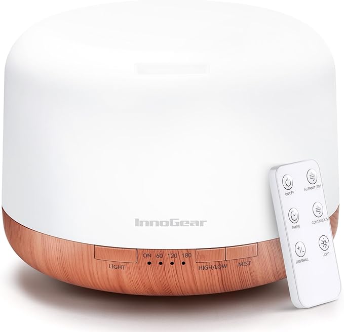 InnoGear 500ml Essential Oil Diffuser with Remote Control, Premium Ultrasonic Aromatherapy Diffusers Scent Humidifier Vaporizer Auto-Off Timer for Large Room Home, Yellow