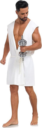 VintageClothing Men's Summer Robe with Hooded Lightweight Bathrobe House Kimono Sleeveless Sexy Sleepwear Pajamas