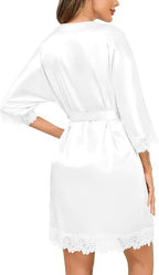 SWOMOG Women's Satin Robe Set 2 Piece Sexy Pajamas Sets Lace Cami Nightgown and Silk Robes Nightwear