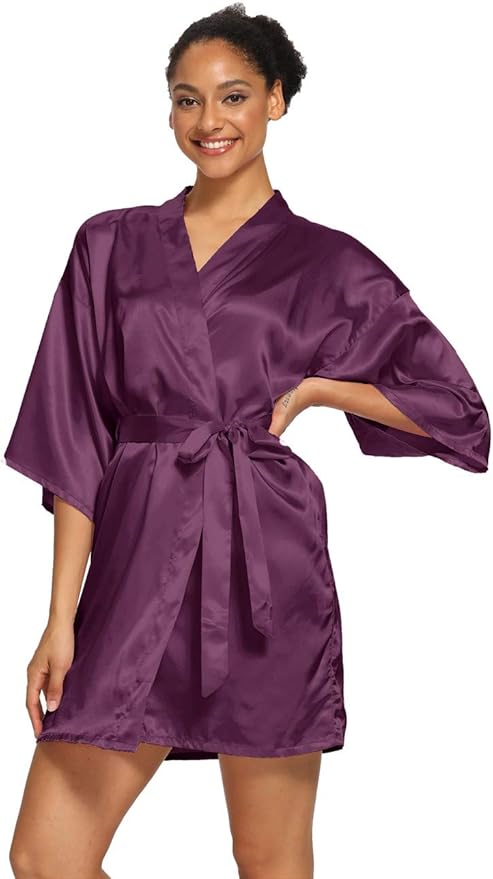 Women's Satin Robes Floral Bridesmaid Robes Short Silk Kimonos Sleepwear