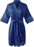 Womens Short Satin Robe Lace Trim Silk Kimono Sleepwear Bridesmaid Robes for Bride Wedding Party Nightgown