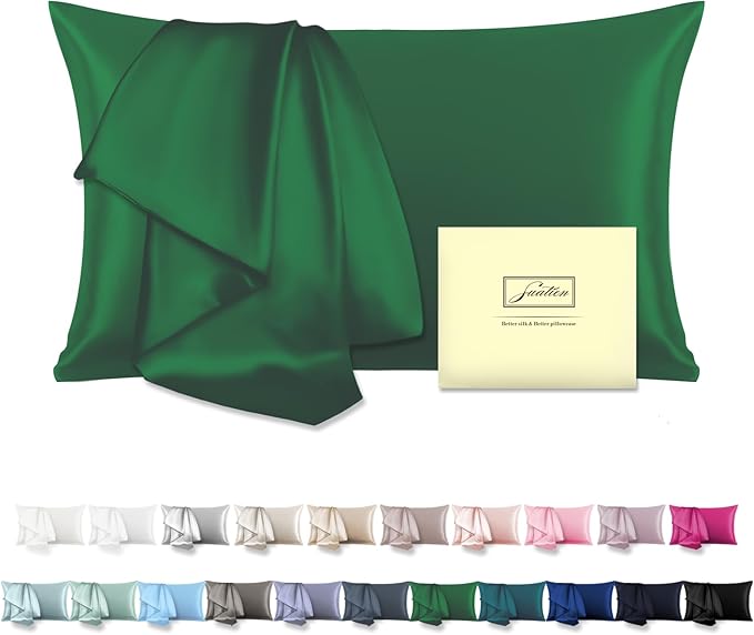 Natural Mulberry Silk Pillowcase for Hair and Skin Queen Size 20"X30" Pillow Case with Hidden Zipper Soft Breathable Smooth Cooling Silk Pillow Covers for Sleeping (Olive Green,Queen,1Pcs)