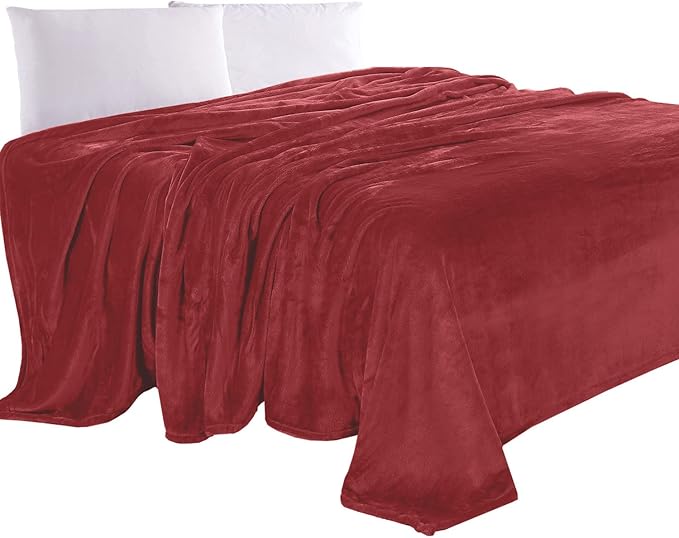 Elegant Comfort Luxury Velvety Feel Blanket, All-Season Lightweight Blanket, Ultra Plush, Soft, Cozy-Fuzzy Flannel Fleece for Couch, Sofa, Bed, Travel, Solid Design, King/California King, Burgundy