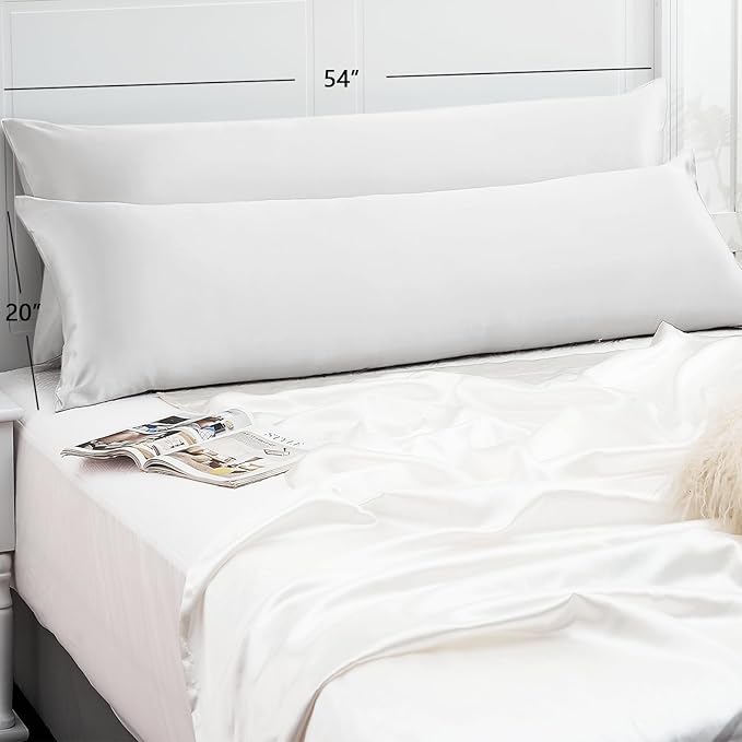 Vielit Satin Body Pillow Pillowcase 1pc,Silky Body Pillow Cover Similar to Silk Pillow Cases Soft Body Pillow Case 20x54 & Envelope Closure,Gift for Women Men Cream White & 1 Satin Scunchie
