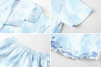 Umeyda Girls & Women Satin Pajamas Set Button Down 2 Piece Silk Pjs Shorts Set Ruffle Sleepwear, 5 Years-Women L