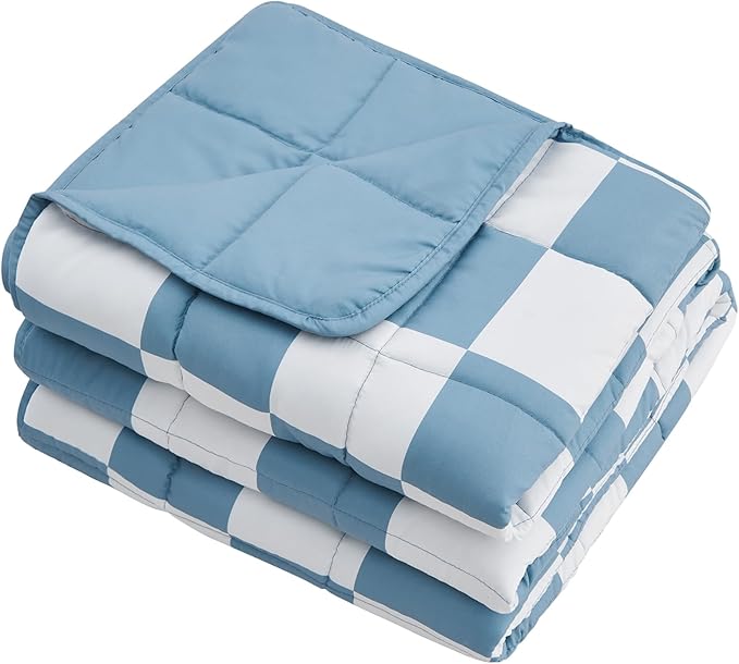 Blue Checkered Weighted Blanket for Adults 20lbs, 88"x104" King Size, Cooling Heavy Blanket for 130-220lbs with Premium Glass Beads, Soft Thick Big Blankets for All-Season Sleeping Comfort Breathable