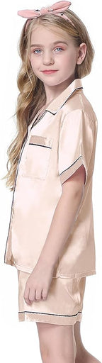 Girls & Womens Satin Pajamas Set, Silk Button-Down Sleepwear 2 Piece Nightwear, 3 Years - Women XXL