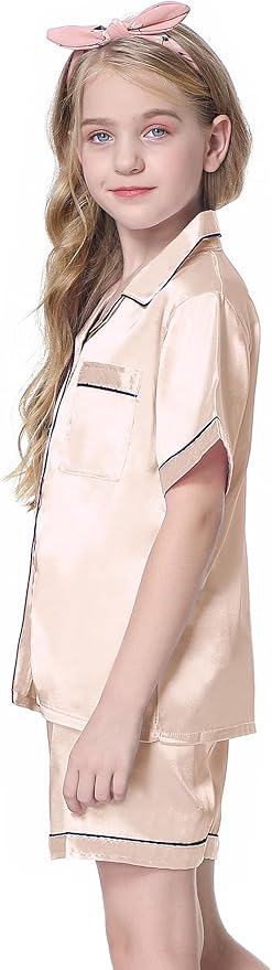 Girls & Womens Satin Pajamas Set, Silk Button-Down Sleepwear 2 Piece Nightwear, 3 Years - Women XXL