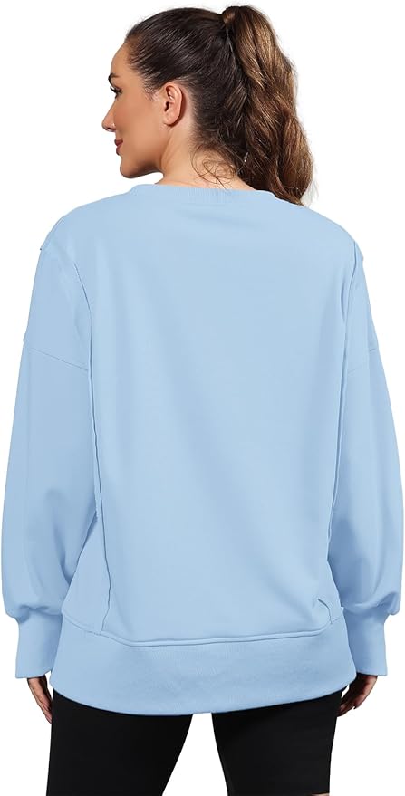 Nirovien Womens Oversized Crewneck Sweatshirt Side Slit Long Sleeve Pullover Slouchy Fit Tops