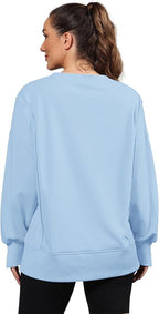 Nirovien Womens Oversized Crewneck Sweatshirt Side Slit Long Sleeve Pullover Slouchy Fit Tops