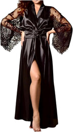 Uillui Lace Silk Robes for Women Long Sexy Satin Kimono Robe Bridesmaids Wedding Party Lingerie Robe Loungewear Sleepwear