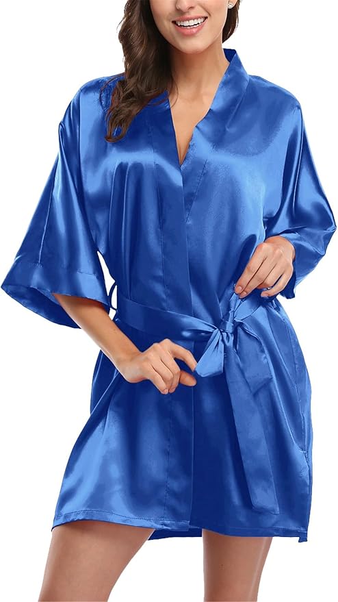 Giova Women's Satin Robe Bride & Bridesmaid Wedding Party Bathrobe Short Kimono Gown