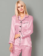 SWOMOG Womens Silk Satin Pajamas Set Long Sleeve Button Down Sleepwear 2 Piece Lounge Set Pj Set XS-3XL