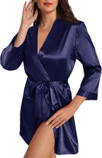 WJing Yi Jia Womens Satin Kimono Robe Silky Robes Floral Bathrobe Bride Bridesmaid Wedding Bridal Dressing Gown Loungewear