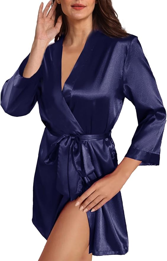 WJing Yi Jia Womens Satin Kimono Robe Silky Robes Floral Bathrobe Bride Bridesmaid Wedding Bridal Dressing Gown Loungewear