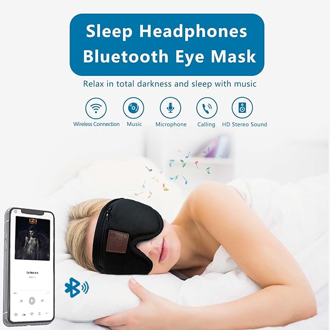 2-Pack Bluetooth Sleep Mask, Sleep Mask with Bluetooth Headphones, Eye Mask with Sleeping Headphones for Side Sleeper, Nap, ASMR, Air Travel, Meditation, Relaxation