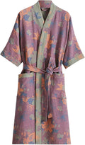 Womens Boho Floral Print Robe Lightweight Short Sleeve Bathrobe Soft Kimono Robes V-neck Loungewear with Pockets